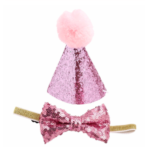 Set:  hat + bow tie Pawty Time pink