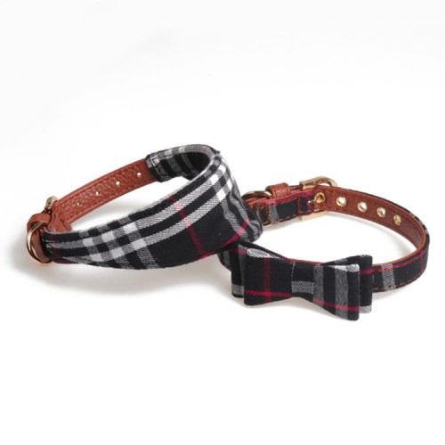 British check dog bow collar_mucha dla psa-czarna kratka.jpg