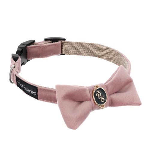 lekka elegancka miękka obroża mucha dla psa i kota petstories velvet różowa