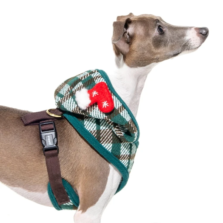 świąteczne bezuciskowe szelki dla psa Puppia Festive Harness A Green