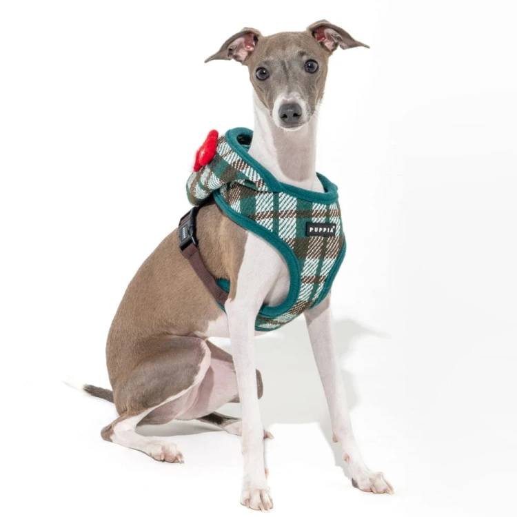 świąteczne bezuciskowe szelki dla psa Puppia Festive Harness A Green