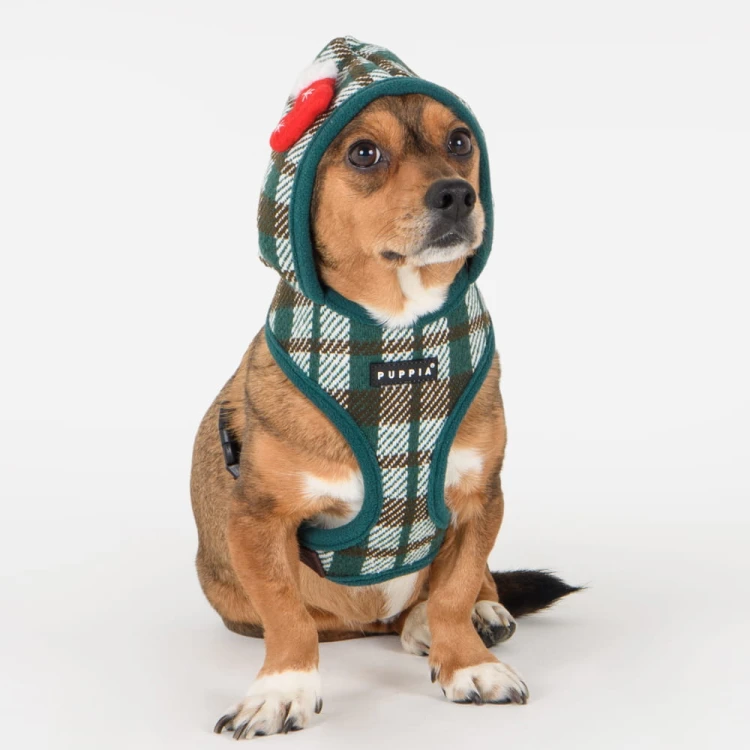 świąteczne bezuciskowe szelki dla psa Puppia Festive Harness A Green