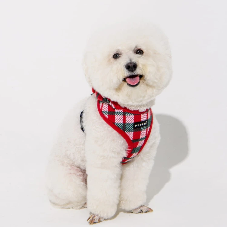 świąteczne bezuciskowe szelki dla psa Puppia Festive Harness A Red