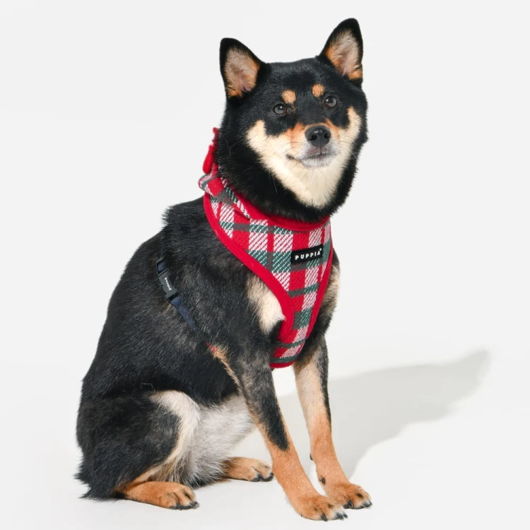 świąteczne bezuciskowe szelki dla psa Puppia Festive Harness A Red