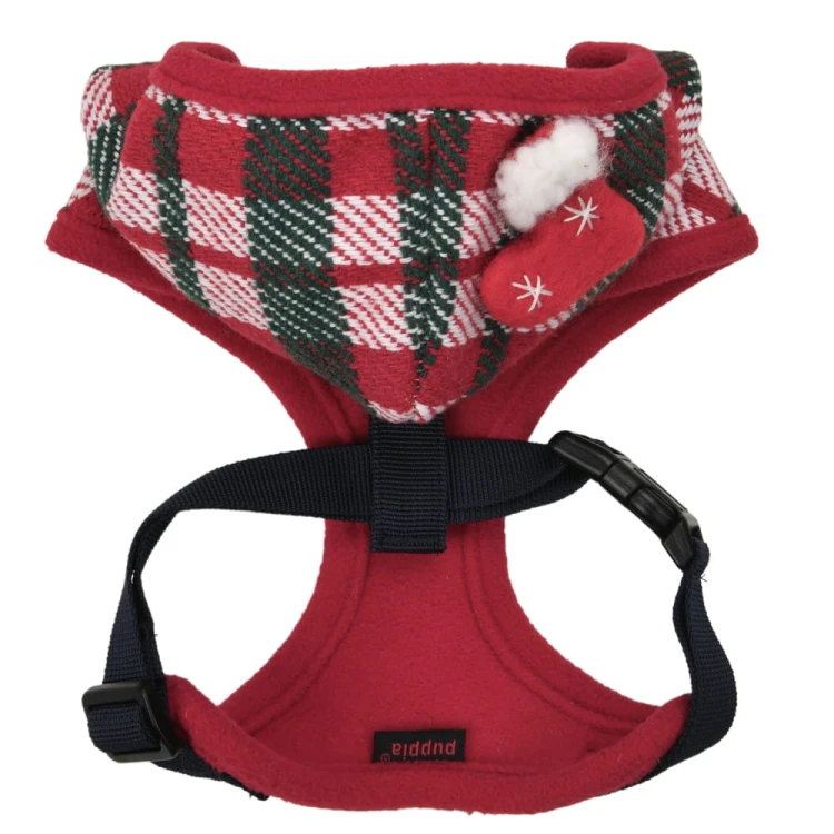 świąteczne bezuciskowe szelki dla psa Puppia Festive Harness A Red