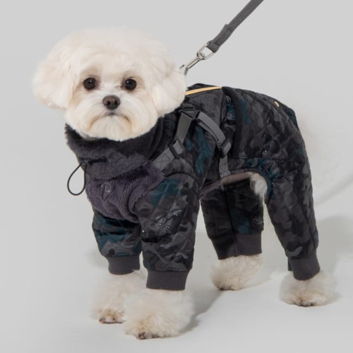 Ocieplany Ultralekki kombinezon + szelki dla psa Puppia Bylur Black