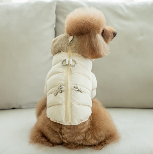 lekka zimowa kurtka + szelki dla psa Puppia Marshmallow Quilted Beige