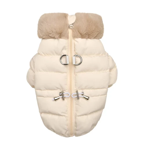 lekka zimowa kurtka + szelki dla psa Puppia Marshmallow Quilted Beige