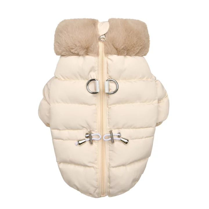 lekka zimowa kurtka + szelki dla psa Puppia Marshmallow Quilted Beige