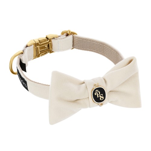 lekka elegancka miękka obroża mucha dla psa i kota petstories velvet creme