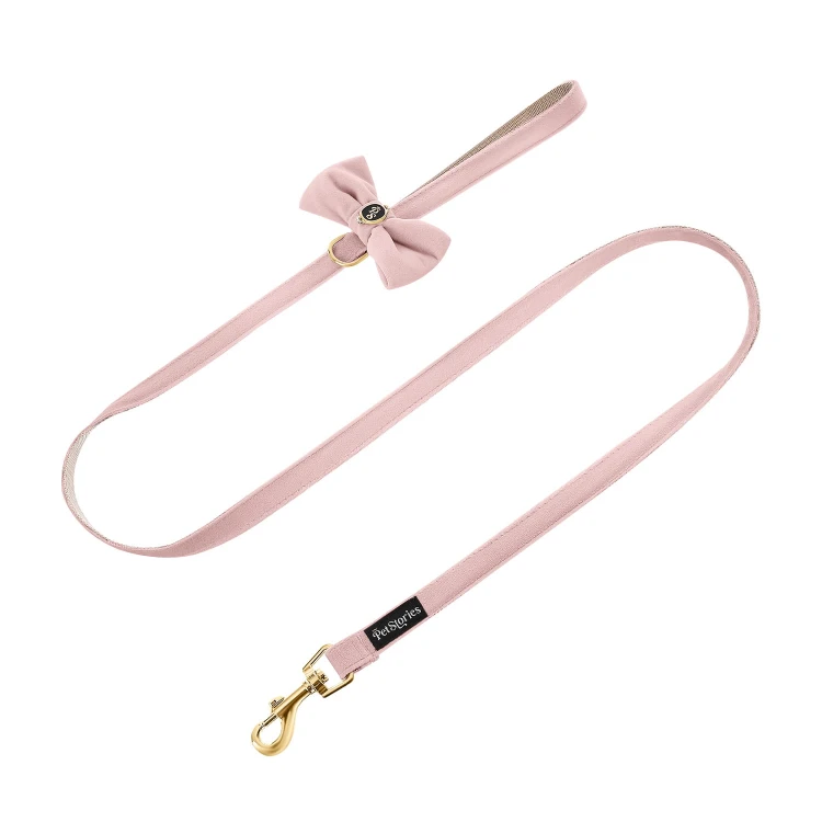 lekka elegancka smycz dla psa i kota petstories velvet bow różowa pink