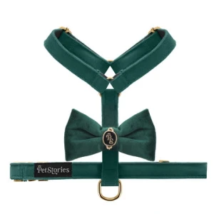 Luksusowe szelki guard dla psa i kota Petstories Velvet Bow Green
