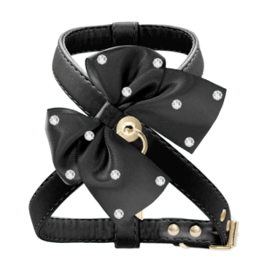 Urocze szelki dla psa Black Bow z kryształkami 