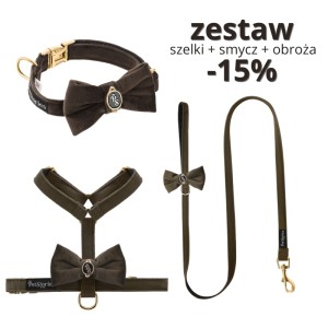 ZESTAW BOW: Szelki + Smycz + Obroża -15% CZEKOLADA