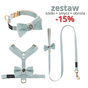 ZESTAW BOW: Szelki + Smycz + Obroża -15% PISTACJA