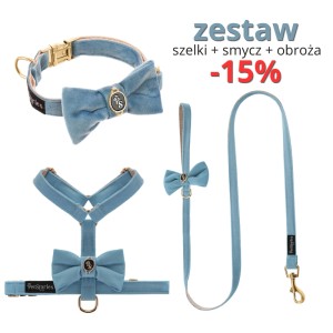 ZESTAW BOW: Szelki + Smycz + Obroża -15% MORSKA BRYZA