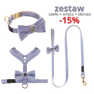 ZESTAW BOW: Szelki + Smycz + Obroża -15% LAWENDA