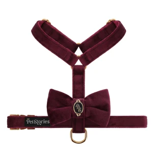 Luksusowe szelki guard dla psa i kota Petstories Velvet Bow Burgund
